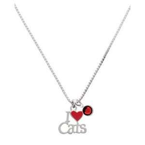 Love Cats with Red Heart Charm Necklace with Siam Swarovski Crystal 