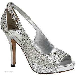 Lava Lindsey Glitter Silver Open Toe Pump 3/3/4 Heels Shoes sizes 5 