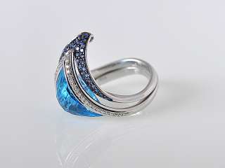 Gadi 18K White Gold Flared Diamond Topaz Sapphire Ring  