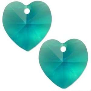  2 Blue Zircon Swarovski Crystal Heart Charm 10mm New