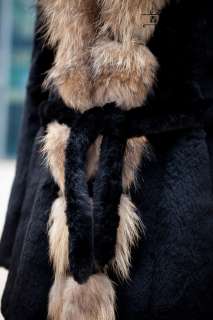 100% Real Genuine Rabbit Fur Coat Big Raccoon Collar Jacket Wearcoat 