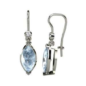   , Marquise Aquamarine 14K White Gold Earrings with Diamond Jewelry