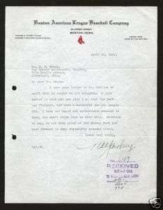 1934 Tom Yawkey Signed Red Sox Fenway Letter  