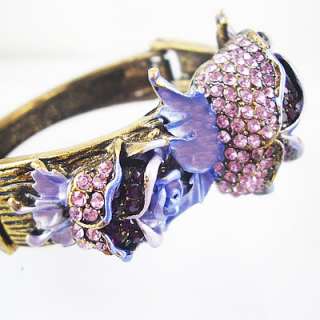 Vintage Purple rose silver cuff dainty bracelet BR45E  