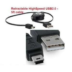 Premium 5ft USB 2.0 Certified Type A to 5 Pin Mini Retractable Cable 