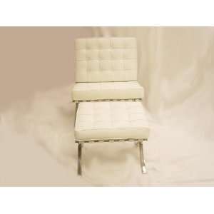  Barcelona Style White Leather Chair & Ottoman Set: Home 