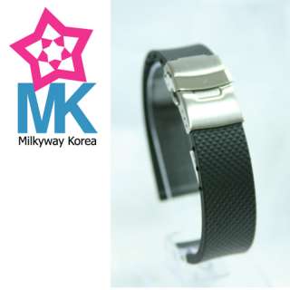 20MM Black Rubber Watch Bands Developed Clasp Buckle  