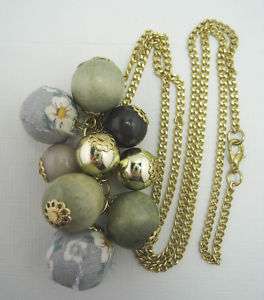 Vintage Style Dangling Sage Grey Bead Lariat Necklace  