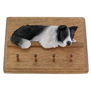   Border Collie Dog Black/White Leash Holder Wood Plaque: Pet Supplies