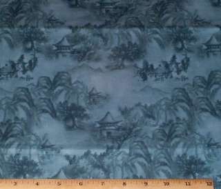 Oriental Scenic Teal Quilt Fabric 1.75yds Silk Garden Lisa Audit 