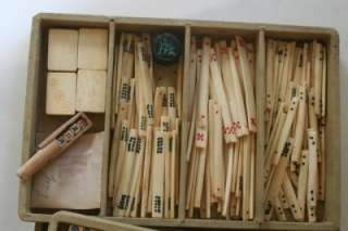 Antique Nam Yeh Mah Jong Jongg Carved Bone & Bamboo Set Dragon Game 