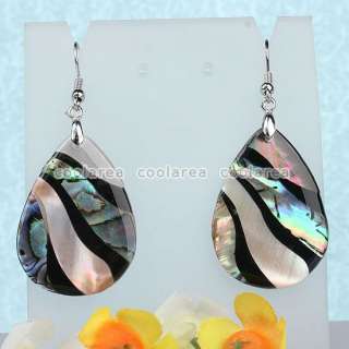 2pc Abalone Shell Stripe Waterdrop Dangle Hook Earrings  