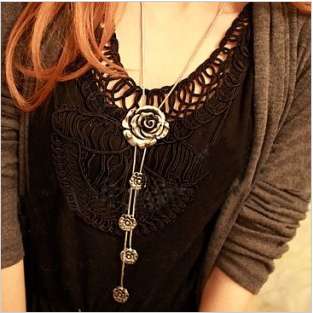   Roses Tassels Long Chain Pendent Necklace Free Shipping One PCS  