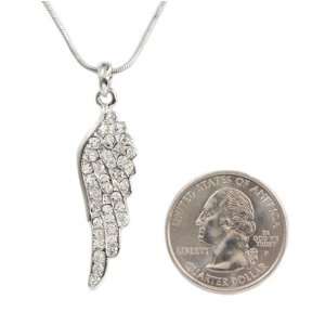  Silvertone Crystal Wing Pendant Necklace Fashion Jewelry Jewelry