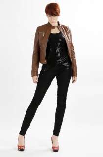 United Face Womens New Black Brown Lambskin Moto Scuba Leather Jacket 