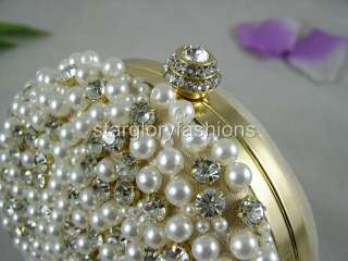   Art Pearls Crystals Hard/Solid Clutch Purse 4 Colors Ground  