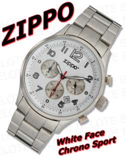 Zippo White Face Chronograph Sport SS Band Watch 45000  
