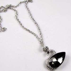 ADDL Item  Grey Swan rhinestone LONG necklace pendant 
