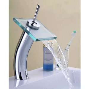   Single Handle Waterfall Bathroom Sink Faucet with Glass Spout,chrome