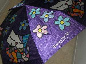 ROMERO BRITTO TRAVEL UMBRELLA TOTE CATS FLOWERS NEW IN PACKAGE  
