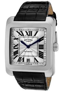 Rotary Watch GSA00001 21 Mens Automatic Silver Guilloche Dial Black 
