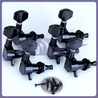 Set of 6 Black Sealed Guitar Tuning Pegs Tuners 6R  