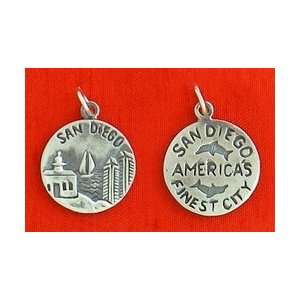 Sterling Silver Charm, San Diego Coin Charm, 3/4 inch, 3 grams, Satin 