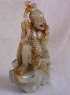 Old Chinese Kunlun Jade Carved Lohan Arhat Statue  