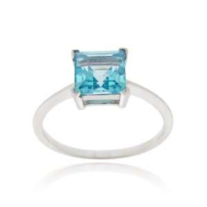    Sterling Silver Swiss Blue Topaz Solitaire Square Ring: Jewelry