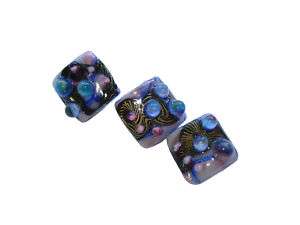 Lampwork Glass Pink Square Beads Blue Water Dew Bead  