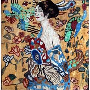  40x40 Woman With Fan Marble Mosaic Stone Art Klimt 