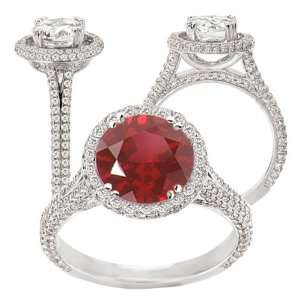  18k Chatham cultured 7.5mm round ruby engagement ring with 