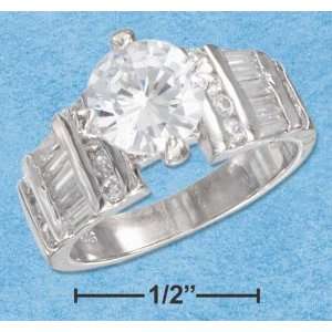   WOMENS 7.5MM ROUND CUBIC ZIRCONIA RING WITH OPEN ROUND & BAGUETTE BAND