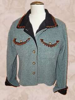 TASHA POLIZZI TP Saddleblanket Blue Green Fleece & Yarn Detail Jacket 