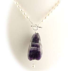    Amethyst Stone Nugget Freshwater Pearl Lariat Necklace Jewelry