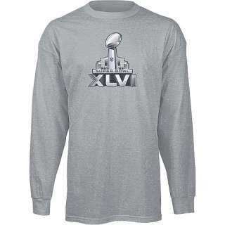 Reebok Super Bowl XLVI Mens Official Logo Long Sleeve Grey T Shirt 