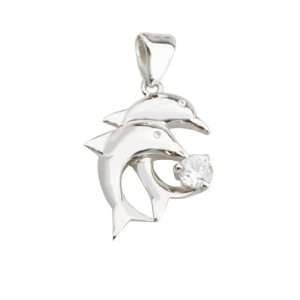 Double Twin Dolphins with Cubic Zirconia CZ Ball Fine 925 