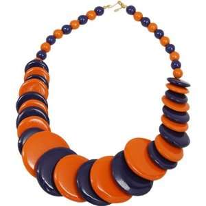  Orange Navy Blue Escalating Wooden Bead Necklace Sports 