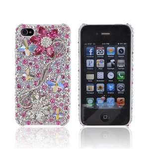  For Apple iPhone 4S 4 Pink White Flowers Pink Silver Super 