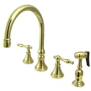   Deck Mount Kitchen Faucet with Brass Sprayer, Polished Brass: Home