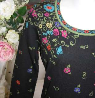 IVKO Strick Kleid Dress Jaquard floral 100% Merinowolle Black Gr XL 