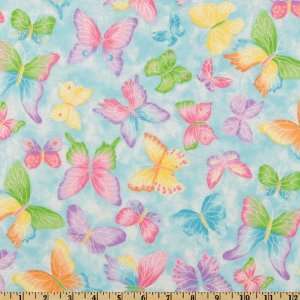  44 Wide Make Believe Glitter Butterflies Blue Fabric By 
