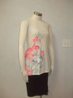   Anthropologie Macy $48 White tiger / floral print ivory top XS  