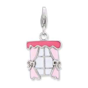   Silver Enameled Window and Pink Drapes w/Lobster Clasp Charm Jewelry