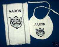PERSONALIZED embroidered BIB and BURP CLOTH   POLICE  