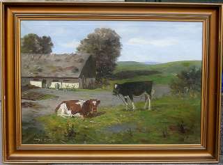 Curtis. Sunlit Farm landscape with cattle. 1920s. Stunning  