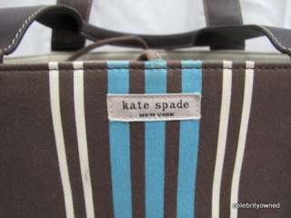 Kate Spade Brown/Turquoise/White Striped Large Tote  