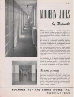 Roanoke Iron & Bridge Works Prison Jail 1949 Catalog  