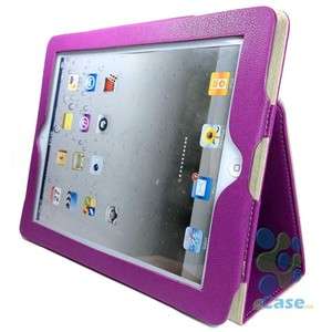 PURPLE PU Leather Folio Dual Station Flap Case Cover iPad 2 Built in 