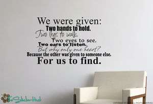 We were given two hands Vinyl Wall Art Saying Quote Stickers Decals 